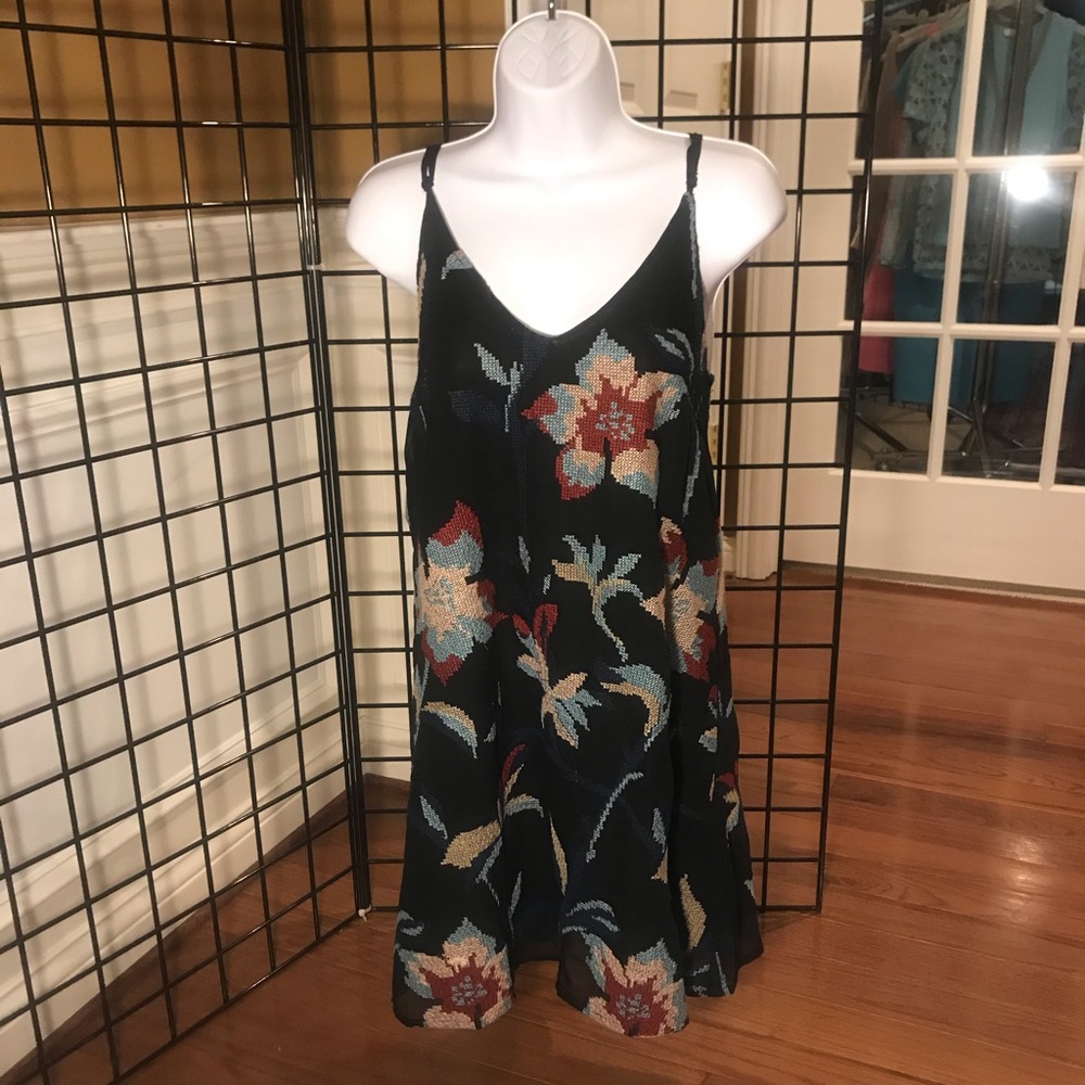 Navy blue floral sleeveless dress